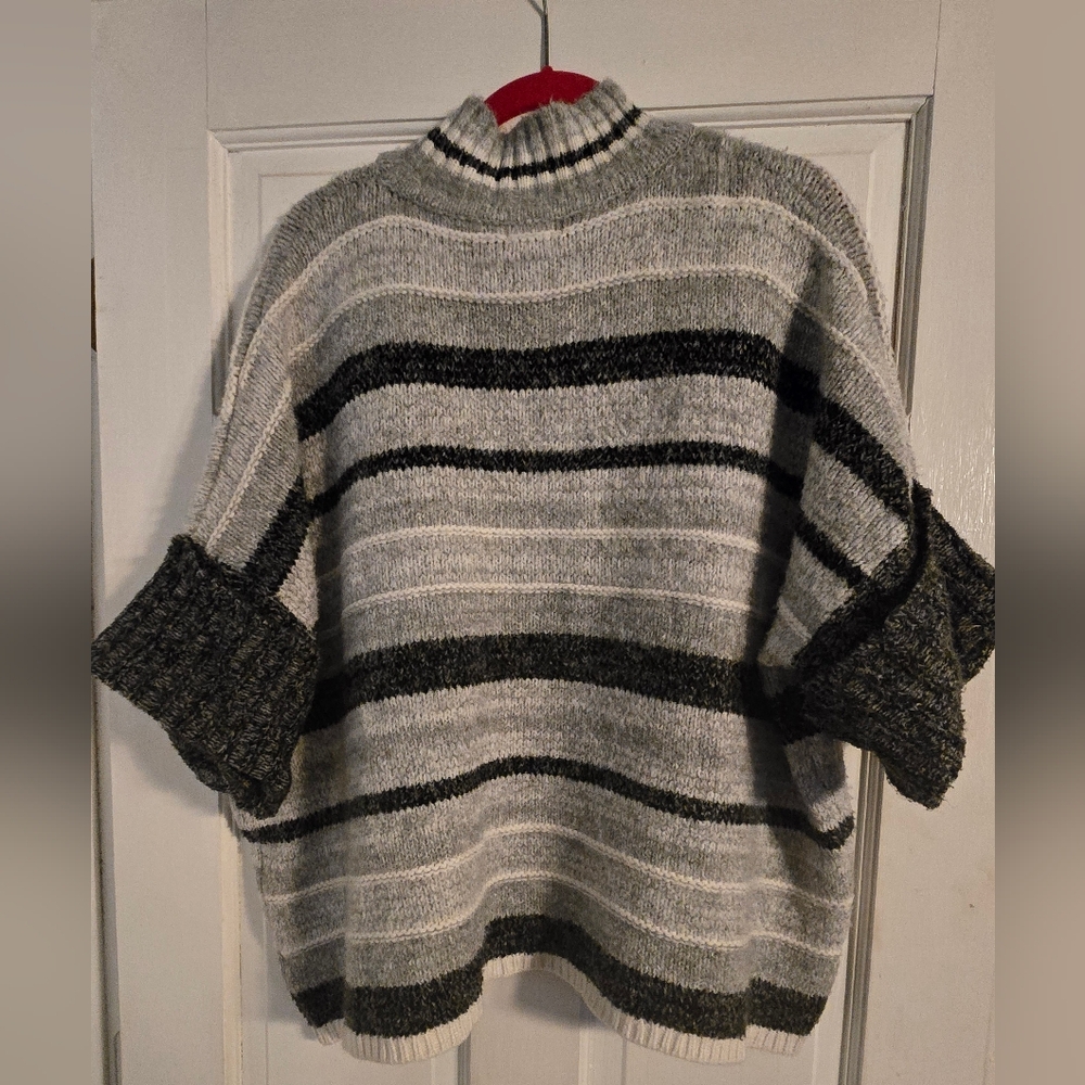 Pink Lily Gray and Black Striped Turtleneck Sweater